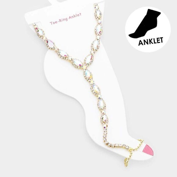 Anklet Abalone Marquise Rhinestone Gold Toe Ring - Picture 1 of 6
